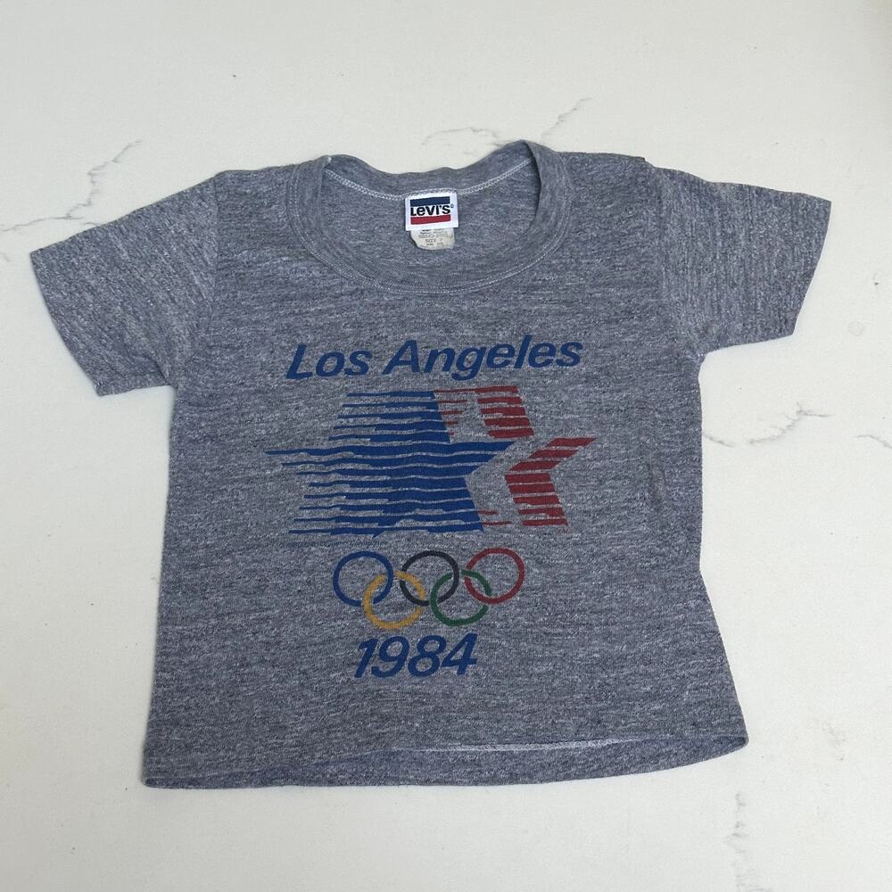 VINTAGE 1984 Olympics Los Angeles Levis USA T-Shirt EUC Cropped Tee XS / Kids 7